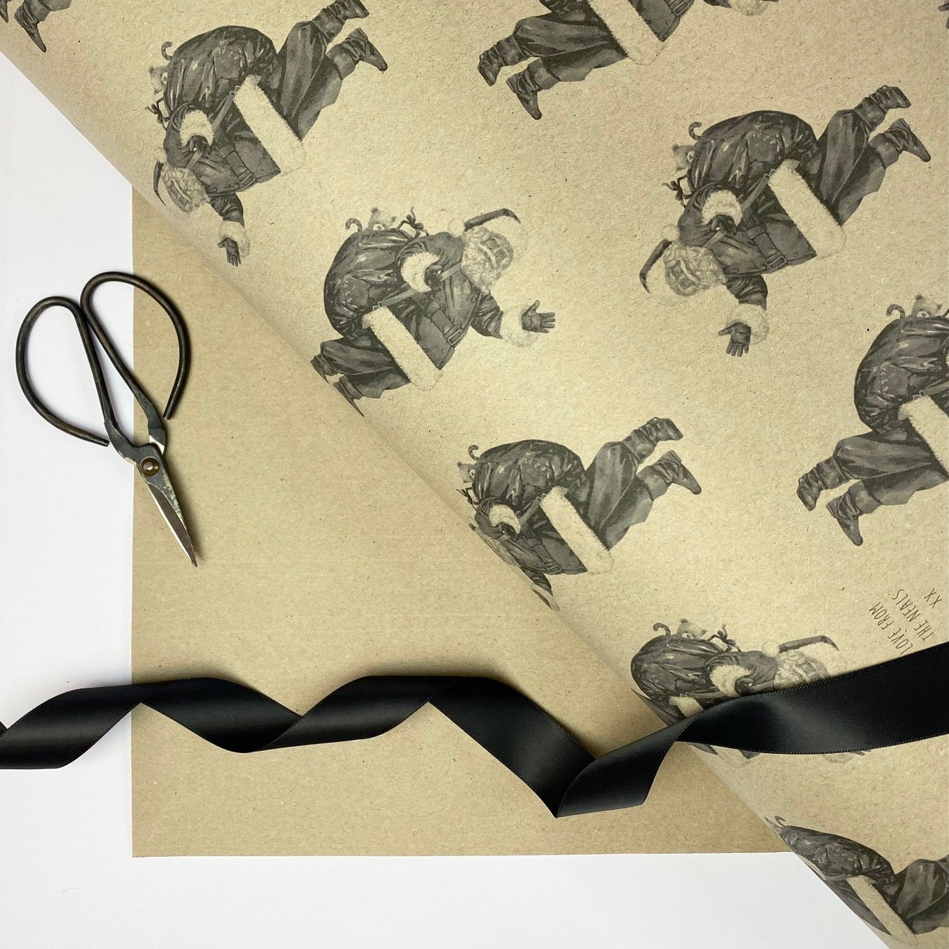 Personalised Gift Wrap / 100% Recyclable / Large Wrapping Paper Sheets OR  Rolls / Vintage Santa in Kraft — Hallmarked Design